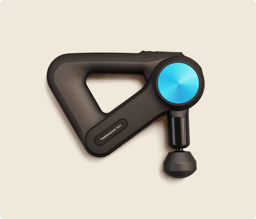 Theragun PRO 5th Gen massage gun — triangle handle, OLED screen, 60 lb no-stall force, 16mm amplitude