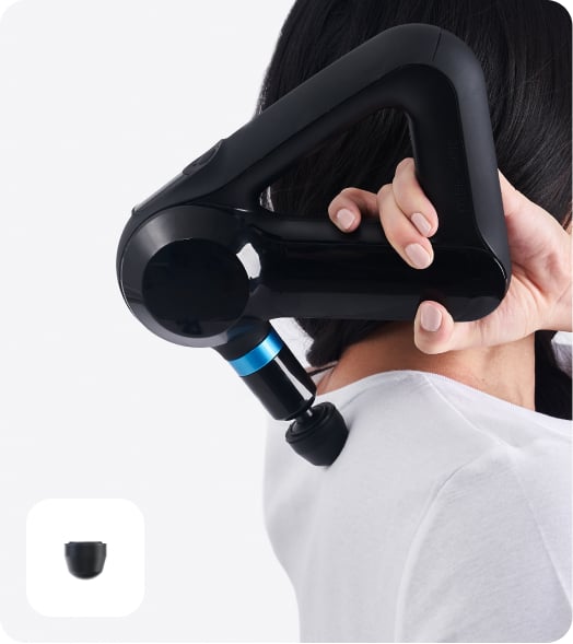 Woman using Theragun PRO device with Thumb attachment image
